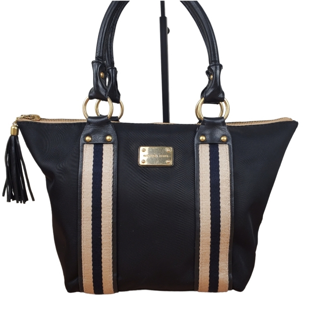 Michael Kors Black and Cream Tote with Gold Hardware